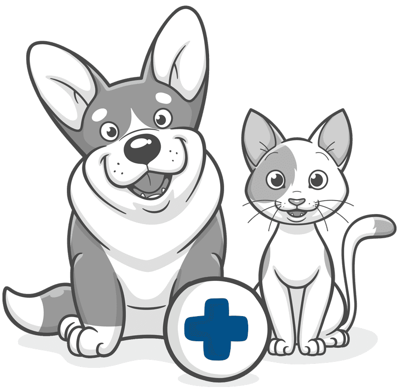 Cartoon of a dog and cat smiling